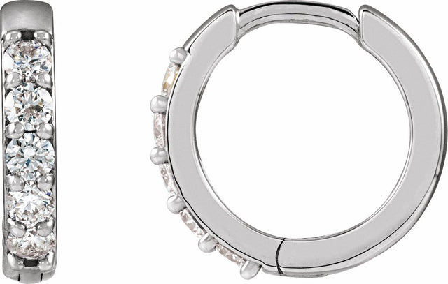 14K White Gold 1/4 CTW Natural Diamond Hinged 12.5 mm Hoop Earrings