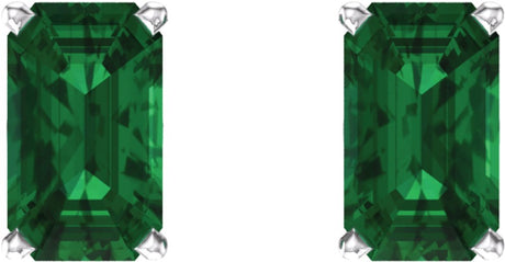 14K White Lab-Grown Emerald Earrings