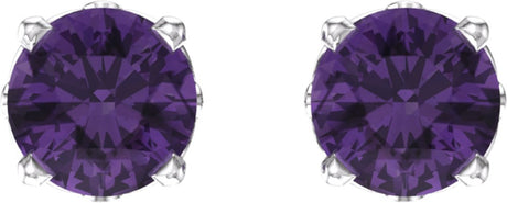 14K White Gold Natural Amethyst 4-Prong Scroll Setting® Stud Earrings