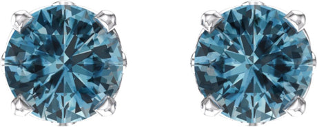 14K White Natural Swiss Blue Topaz 4-Prong Scroll Setting® Stud Earrings