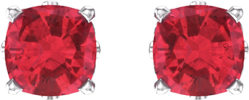 14K White 4x4 mm Cushion Lab-Grown Ruby Earrings