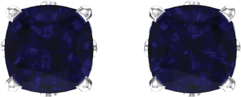 14K White 6x6 mm Cushion Lab-Grown Blue Sapphire Earrings