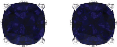 14K White Gold 4x4 mm Cushion Lab-Grown Blue Sapphire Earrings