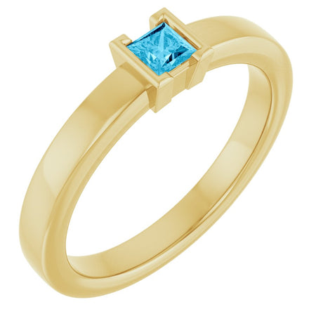 14K Yellow Gold Natural Aquamarine Family Stackable Ring