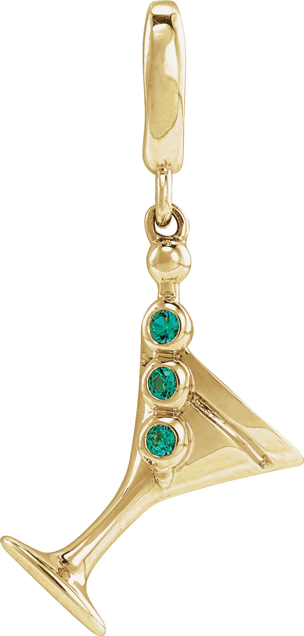 14K Yellow Gold Lab-Grown Emerald Martini Charm/Pendant