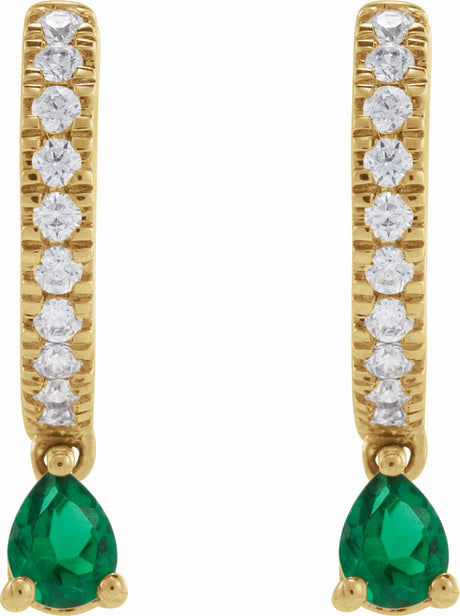 14K Yellow Gold Lab-Grown Emerald & 1/5 CTW Natural Diamond 16.2 mm Hoop Earrings