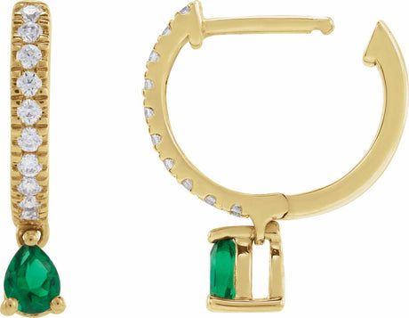 14K Yellow Gold Lab-Grown Emerald & 1/5 CTW Natural Diamond 16.2 mm Hoop Earrings