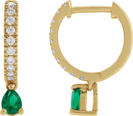 14K Yellow Gold Lab-Grown Emerald & 1/5 CTW Natural Diamond 16.2 mm Hoop Earrings
