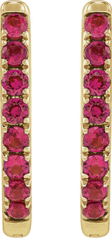 14K Yellow Gold Lab-Grown Ruby 12.95 mm Hoop Earrings