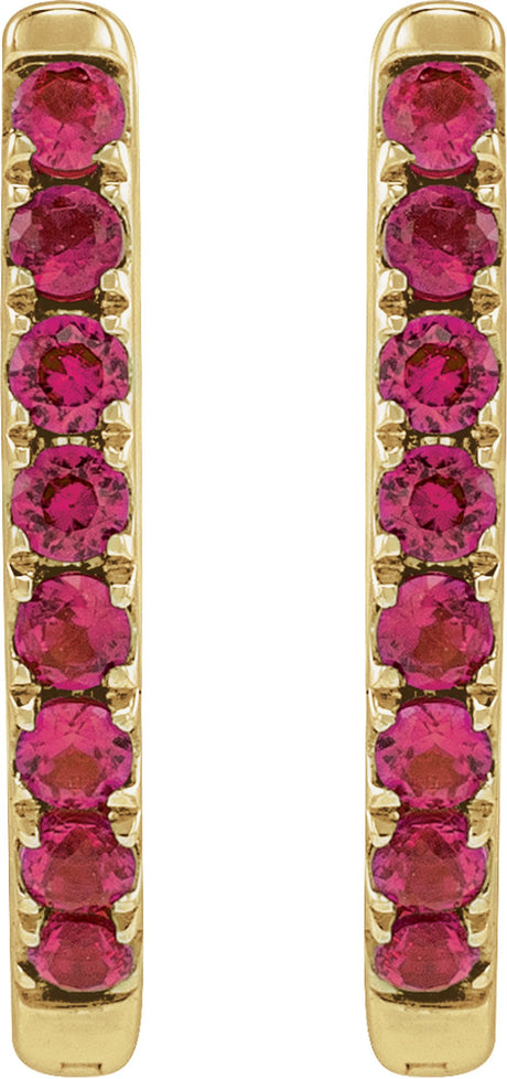 14K Yellow Gold Lab-Grown Ruby 12.95 mm Hoop Earrings