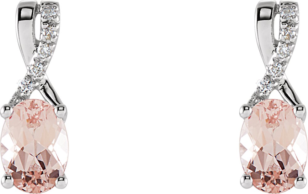 14K White Natural Pink Morganite & .05 CTW Natural Diamond Earrings