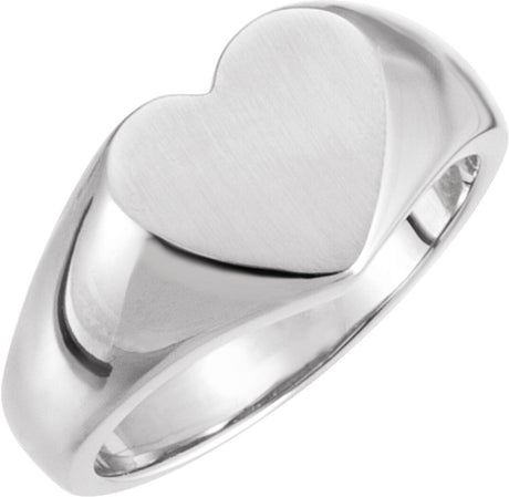 14K White 11x10 mm Heart Signet Ring