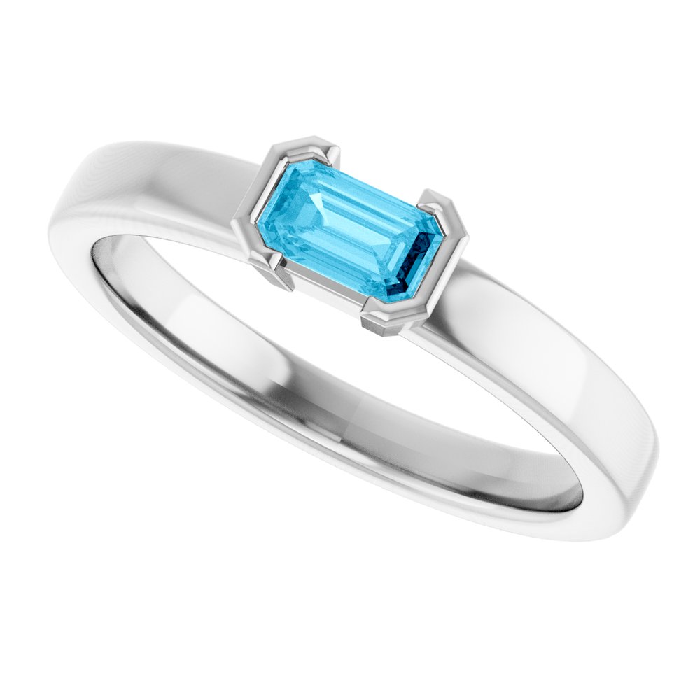 Sterling Silver Natural Aquamarine Family Stackable Ring