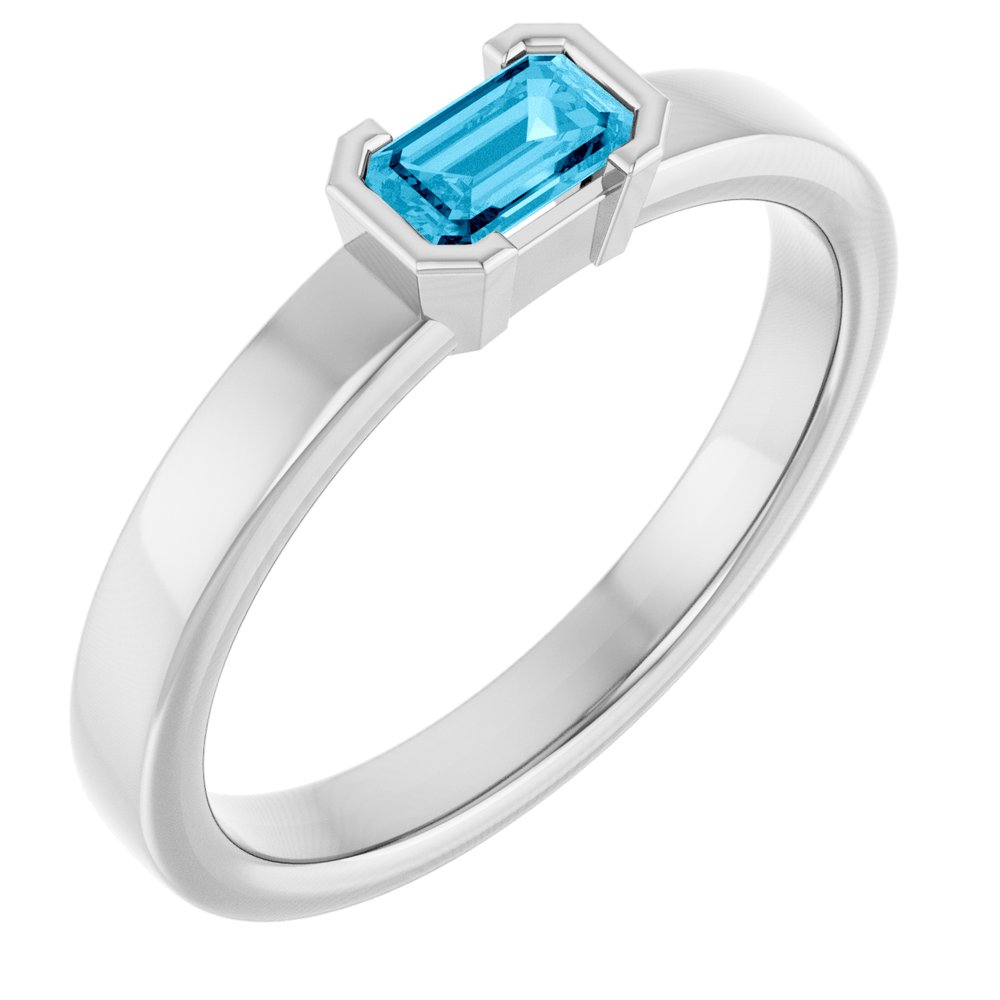 Sterling Silver Natural Aquamarine Family Stackable Ring