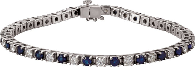 14K White Lab-Grown Blue Sapphire & 2 1/3 CTW Natural Diamond Line 7" Bracelet 