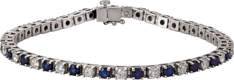 14K White Lab-Grown Blue Sapphire & 2 3/8 CTW Lab-Grown Diamond Line 7" Bracelet