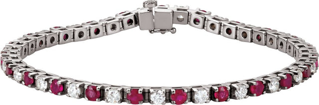 14K White Lab-Grown Ruby & 2 3/8 CTW Lab-Grown Diamond Line 7" Bracelet
