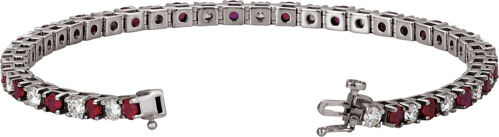 14K White Lab-Grown Ruby & 2 3/8 CTW Lab-Grown Diamond Line 7" Bracelet
