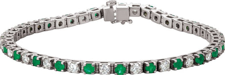 14K White Natural Emerald & 2 1/3 CTW Natural Diamond Line 7"  Bracelet