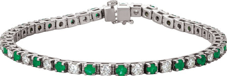 14K White Gold Lab-Grown Emerald & 2 3/8 CTW Lab-Grown Diamond Line 7" Bracelet