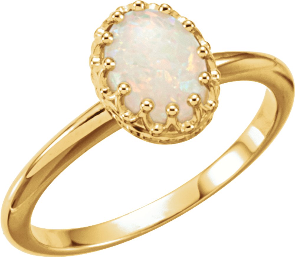 14K Yellow Natural Opal Crown Ring