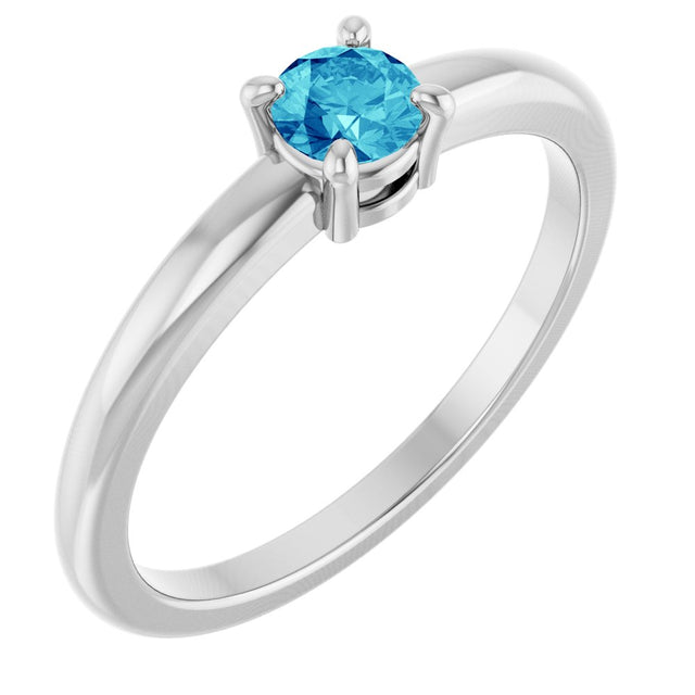 14K White Gold Natural Blue Zircon Ring