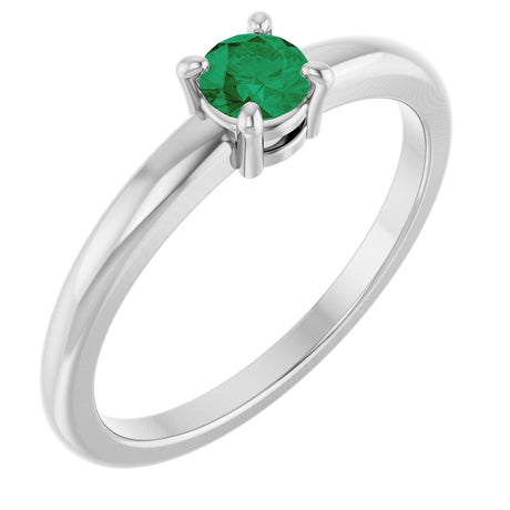 14K White Gold Natural Emerald Ring