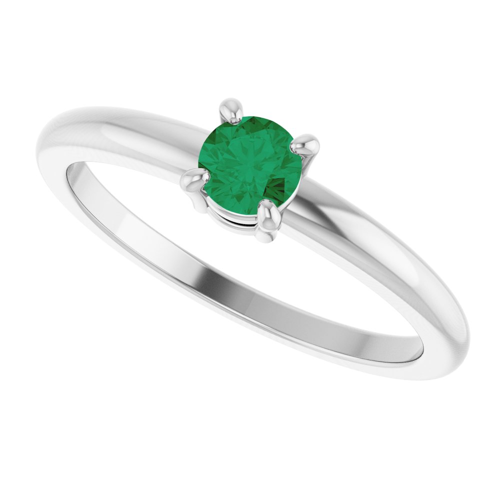 14K White Gold Natural Emerald Ring