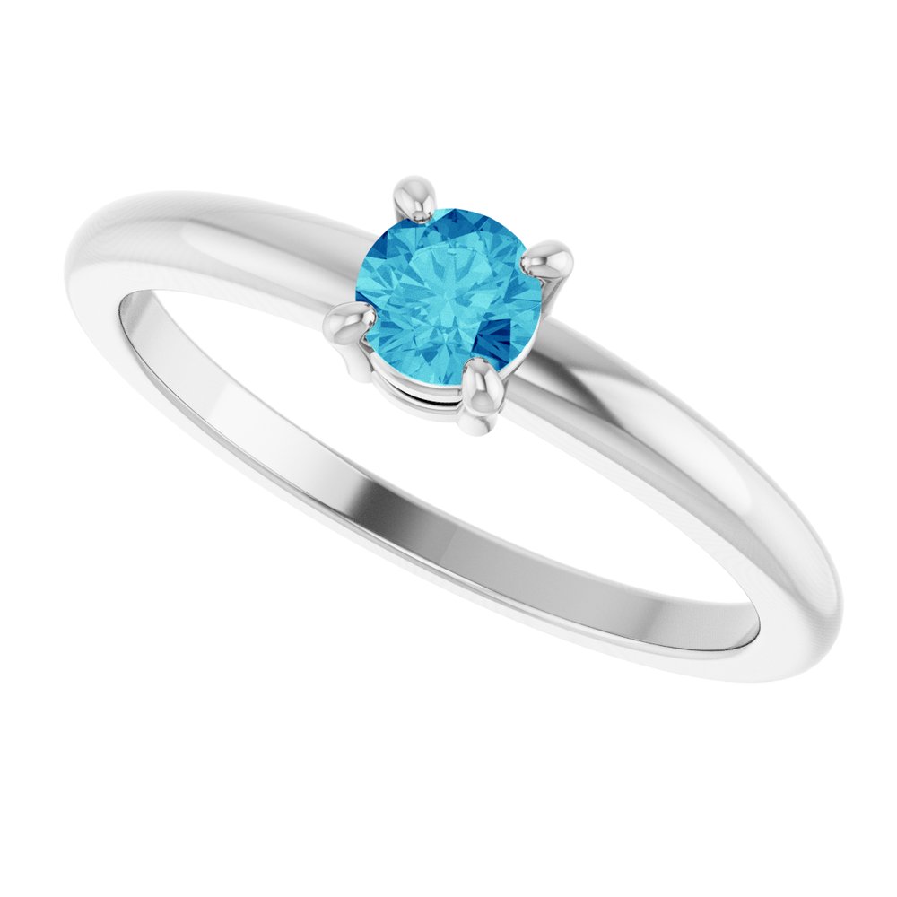14K White Gold Natural Blue Zircon Ring