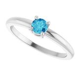 14K White Gold Natural Blue Zircon Ring