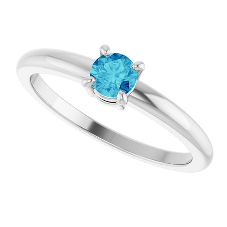 14K White Gold Natural Blue Zircon Ring