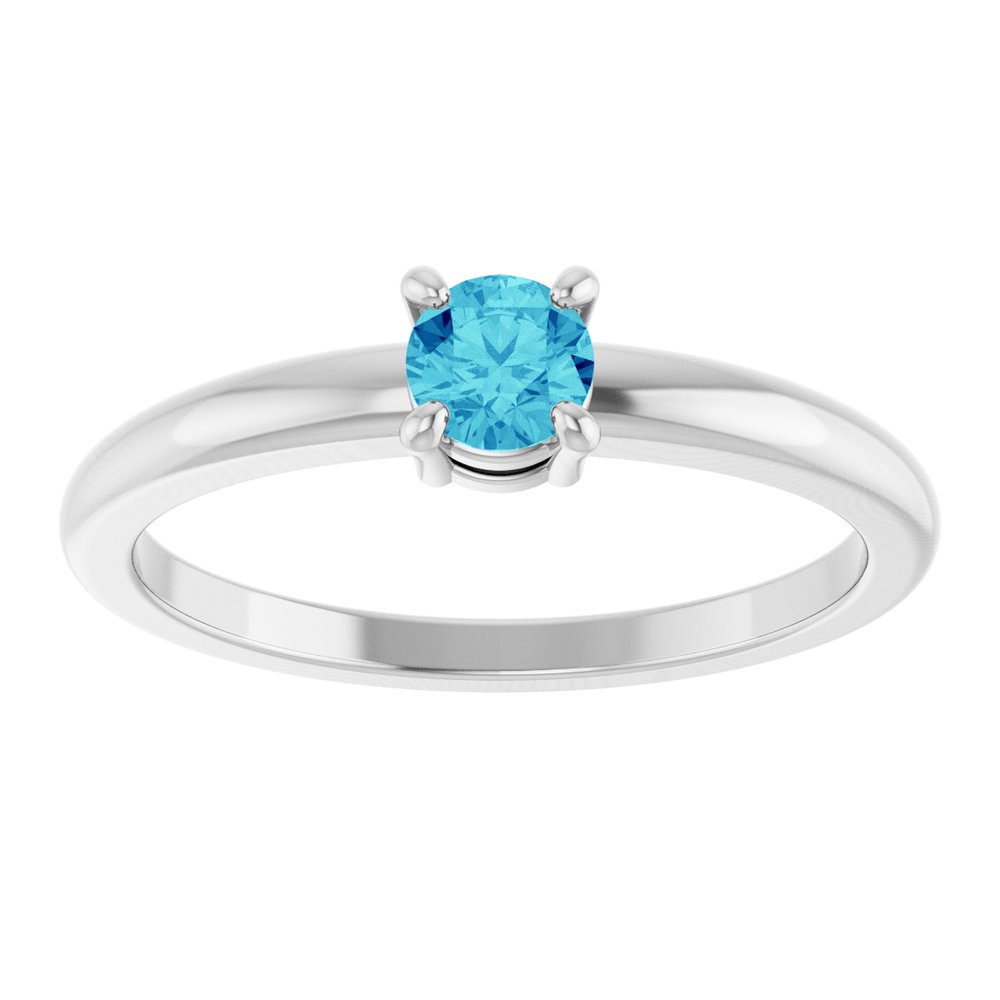 14K White Gold Natural Blue Zircon Ring