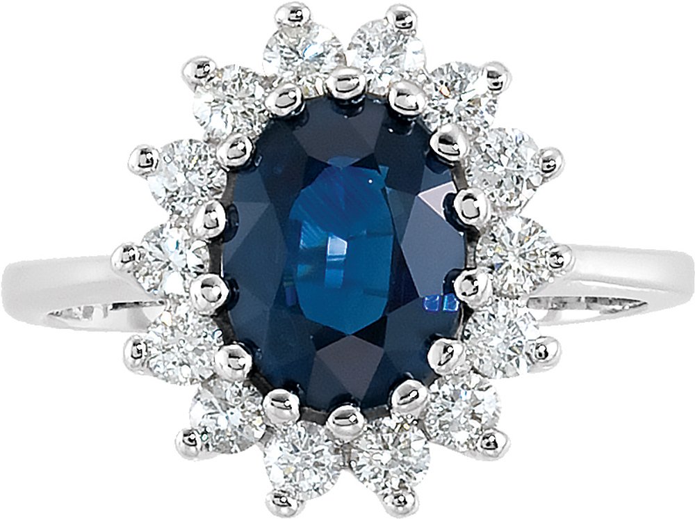 14K White Natural Blue Sapphire & 1/2 CTW Natural Diamond Halo-Style Ring