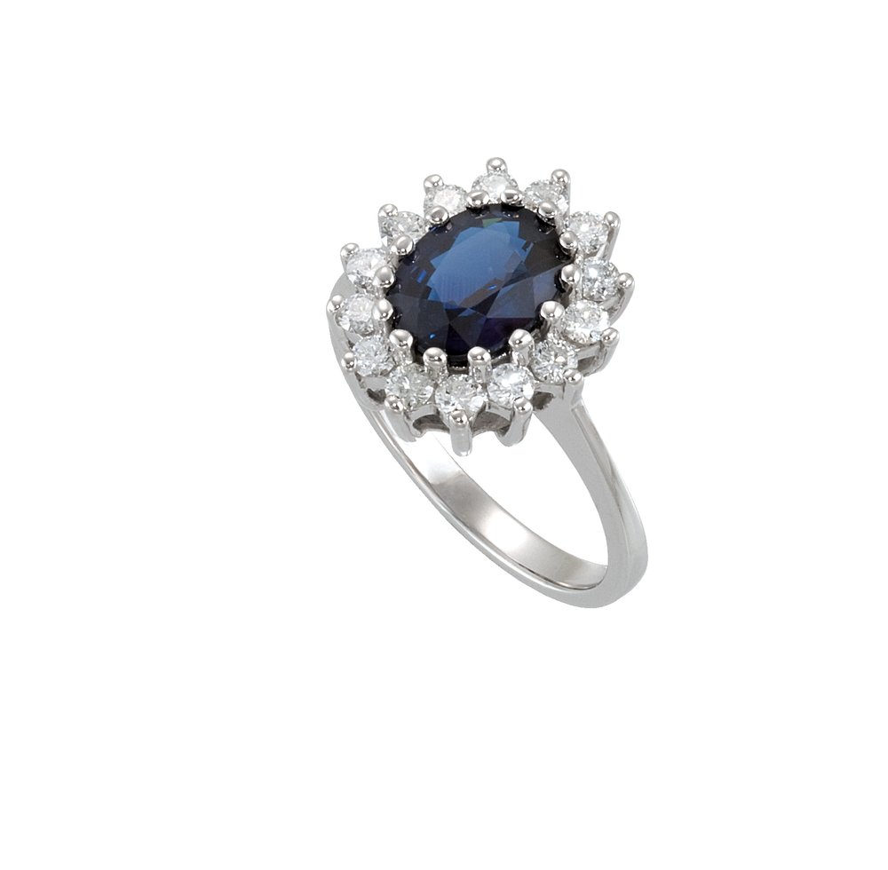 14K White Natural Blue Sapphire & 1/2 CTW Natural Diamond Halo-Style Ring