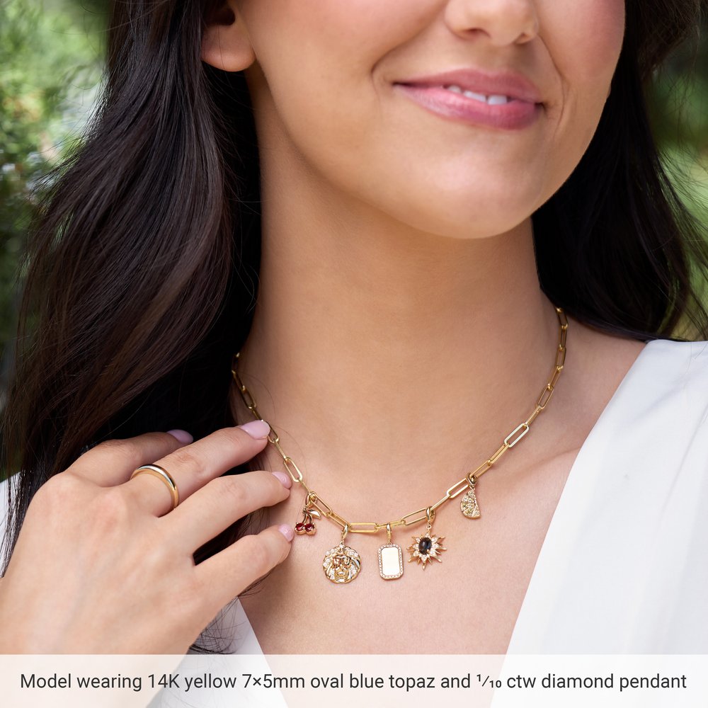 14K Yellow Gold Natural London Blue Topaz & 1/10 CTW Natural Diamond Sun Charm/Pendant