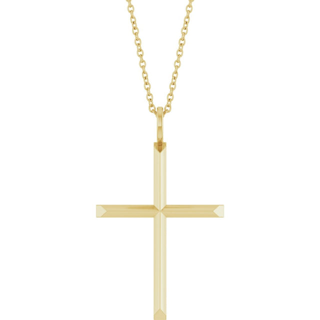14K Yellow Gold Knife-Edge Cross 16-18" Necklace