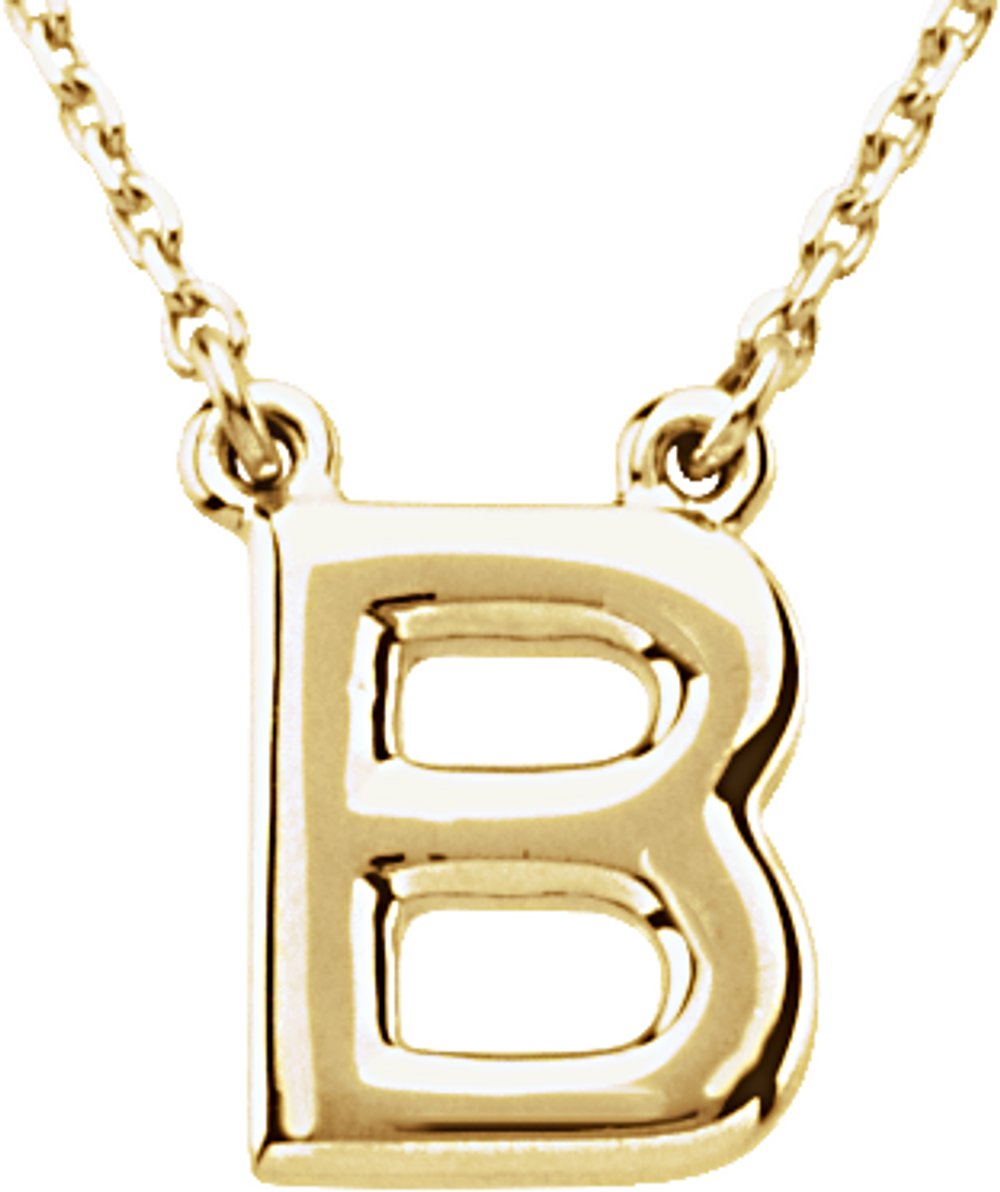 14K Yellow Gold Block Initial B 16" Necklace