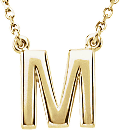 14K Yellow Gold Block Initial M 16" Necklace