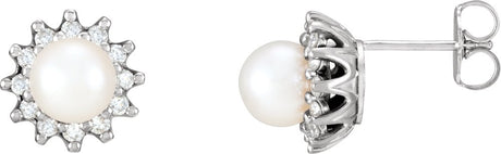 14K White Gold Cultured White Akoya Pearl  & 1/3 CTW Natural Diamond Earrings 