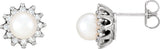 14K White Gold Cultured White Akoya Pearl  & 1/3 CTW Natural Diamond Earrings 