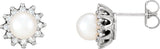 14K White Cultured White Akoya Pearl  & 1/3 CTW Natural Diamond Earrings 