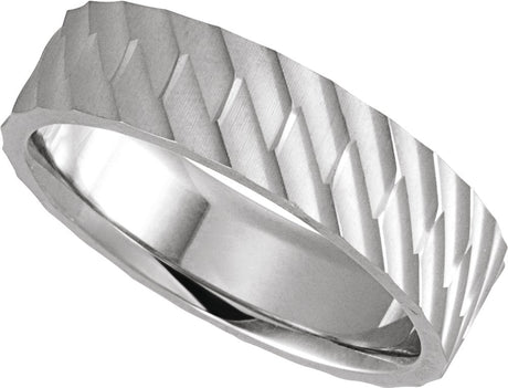 14K White Gold 6 mm Patterned Flat Band Size 10