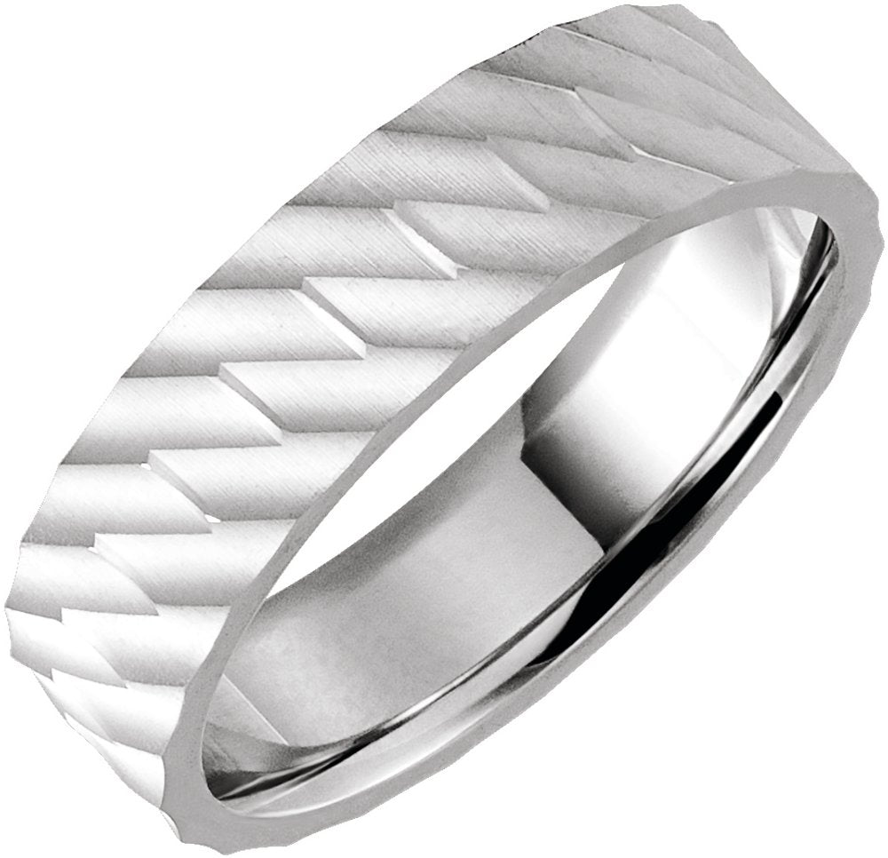14K White Gold 6 mm Patterned Flat Band Size 10