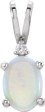 14K White Opal & .01 Diamond Pendant