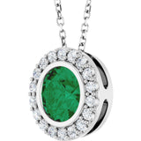 14K White Gold Lab-Grown Emerald & 1/4 CTW Natural Diamond 16-18" Necklace