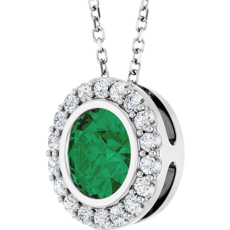 14K White Gold Lab-Grown Emerald & 1/4 CTW Natural Diamond 16-18" Necklace