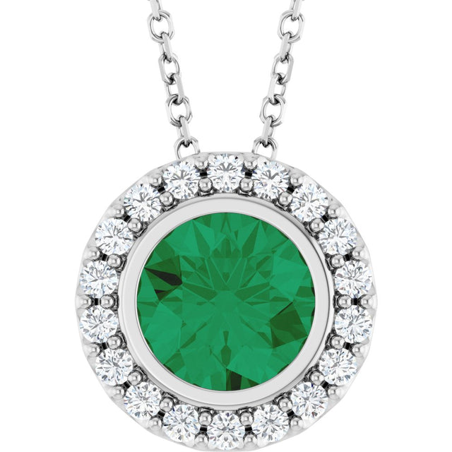 14K White Gold Lab-Grown Emerald & 1/4 CTW Natural Diamond 16-18" Necklace