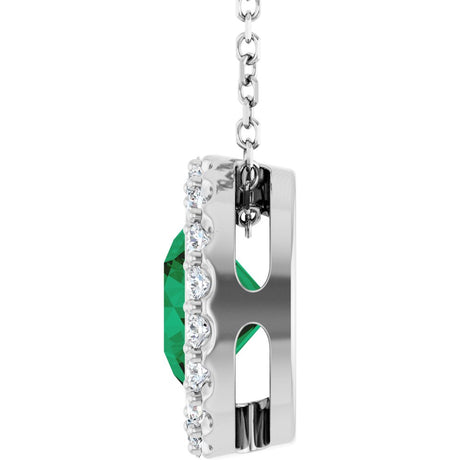 14K White Gold Lab-Grown Emerald & 1/4 CTW Natural Diamond 16-18" Necklace