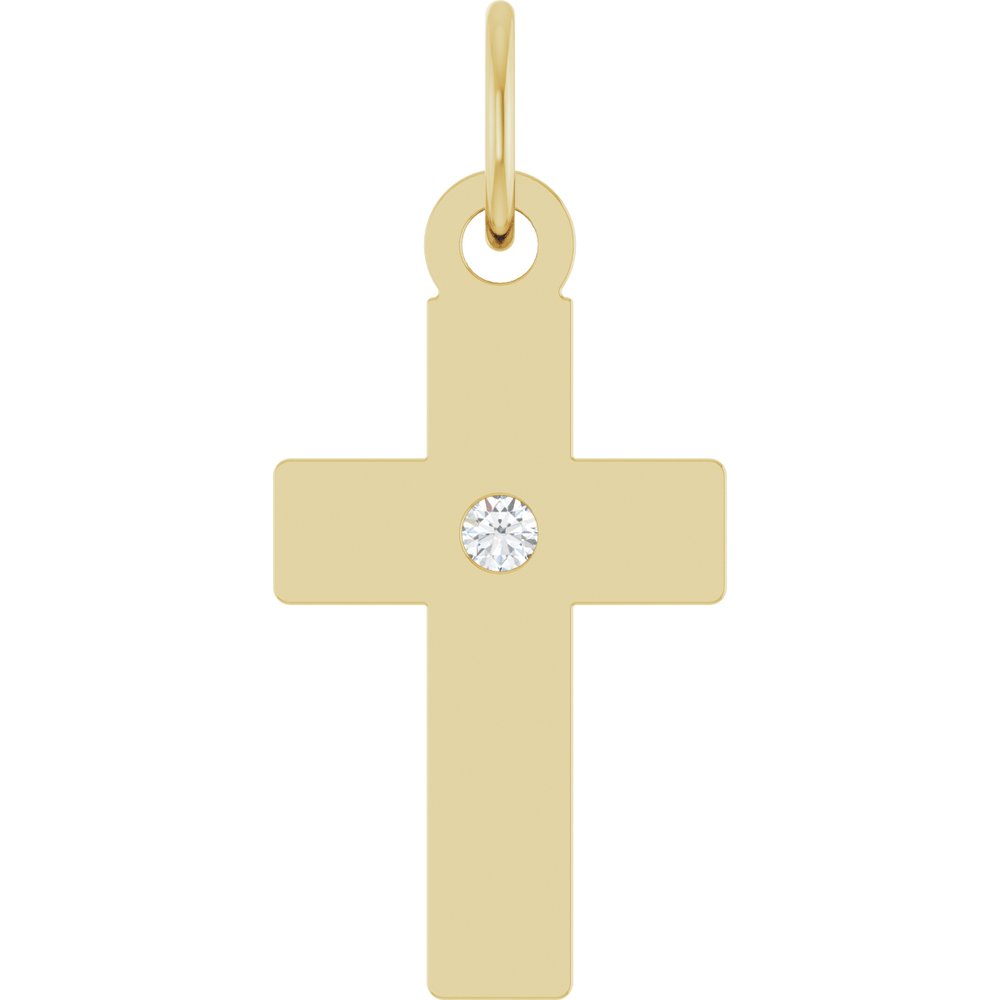 14K Yellow Gold .02 CT Natural Diamond Cross Pendant