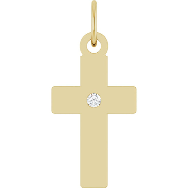 14K Yellow Gold .02 CT Natural Diamond Cross Pendant
